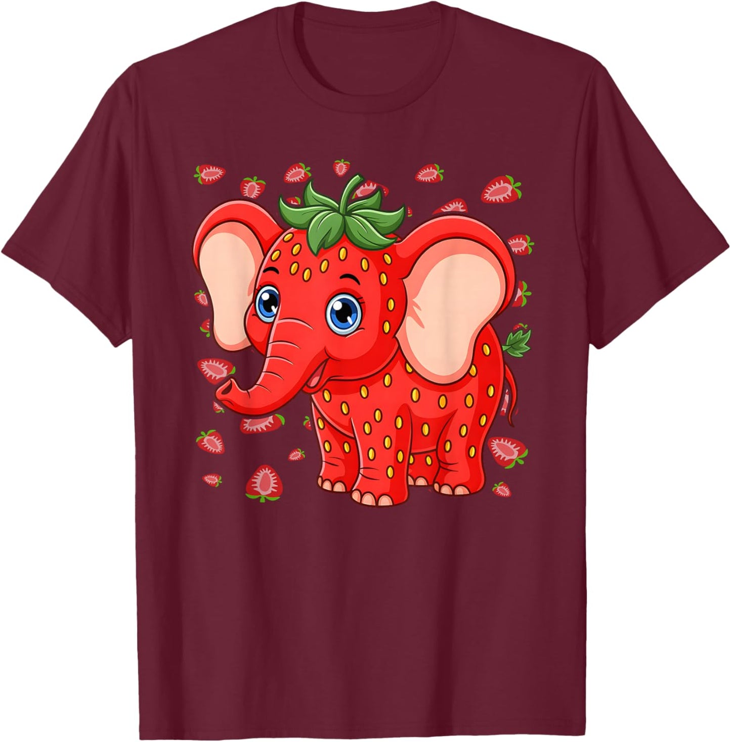 Funny Meme Kids Boys Strawberry Elephant T-Shirt - T-Shirt | Maroon