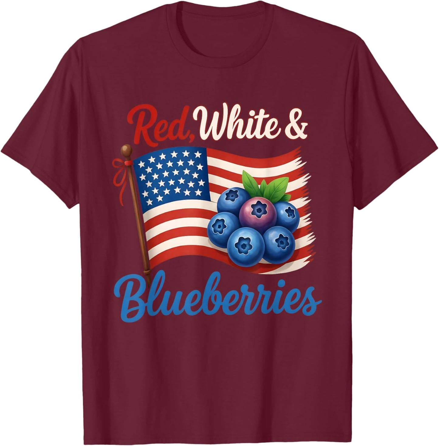 Red White Blueberries Funny Patriotic USA Flag Vintage T-Shirt - T-Shirt | Maroon