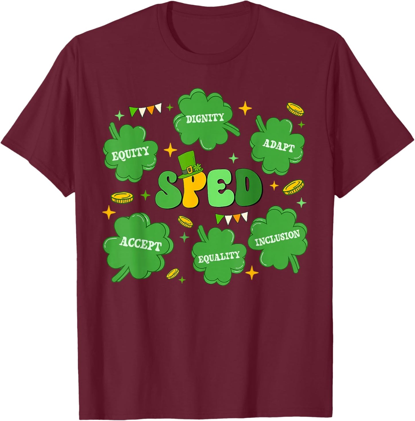SPED Teacher Lucky Charm St Patricks Day Special Education T-Shirt - T-Shirt | Maroon