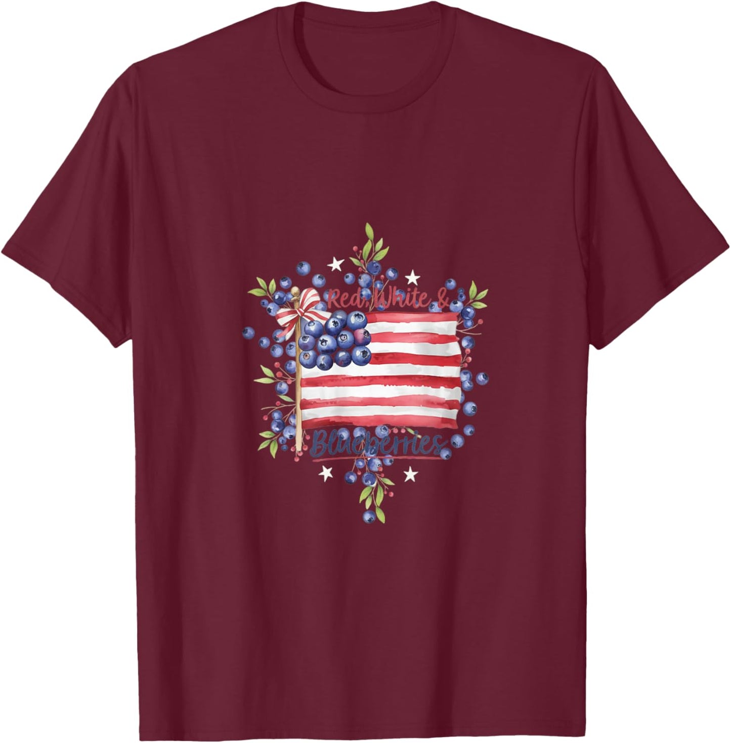 Red, White & Blueberries Funny Vintage Patriot USA T-Shirt - T-Shirt | Maroon