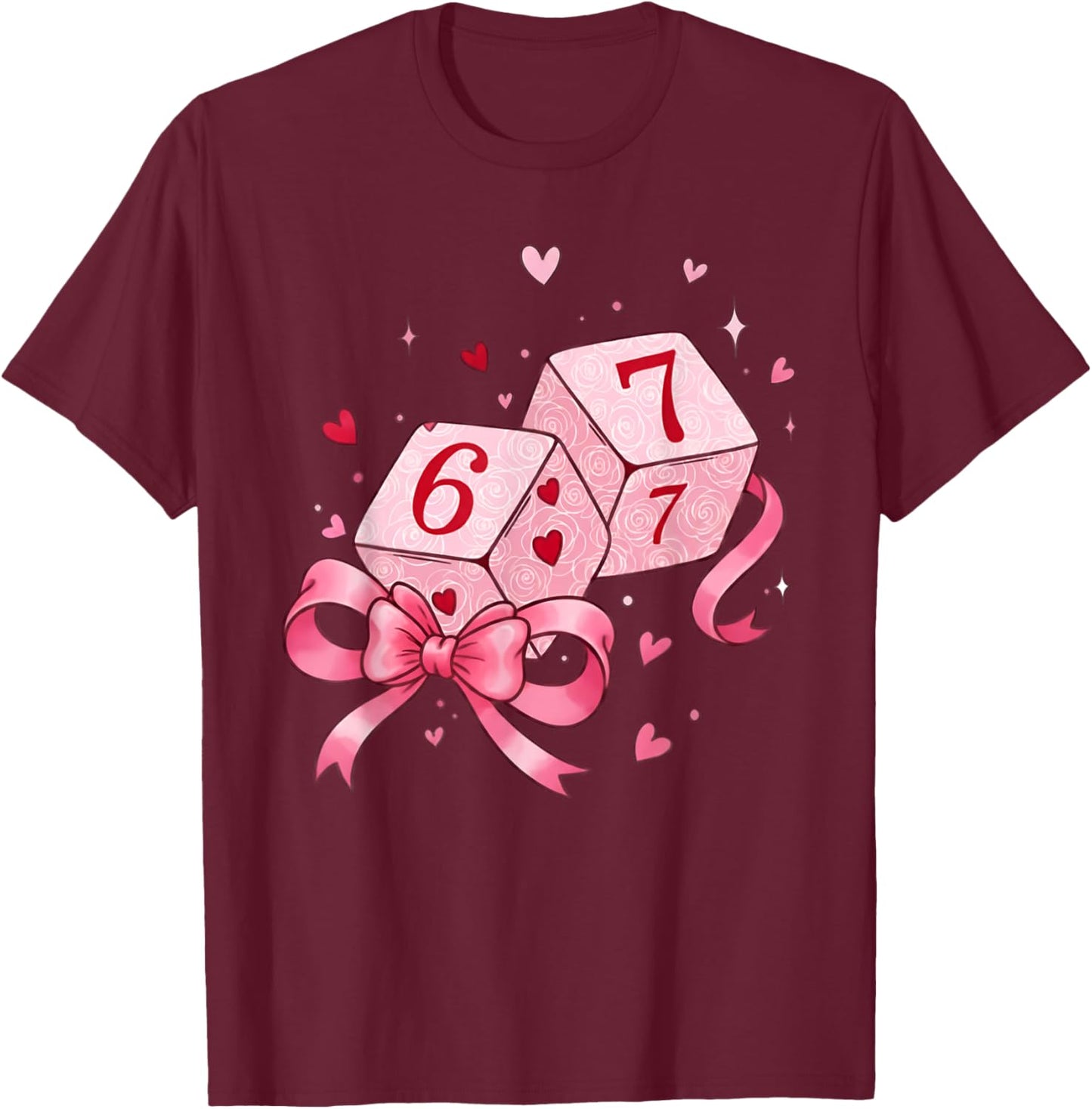 Preppy 67 Valentine Six Seven Dice 6 7 Men Women Kids T-Shirt - T-Shirt | Maroon