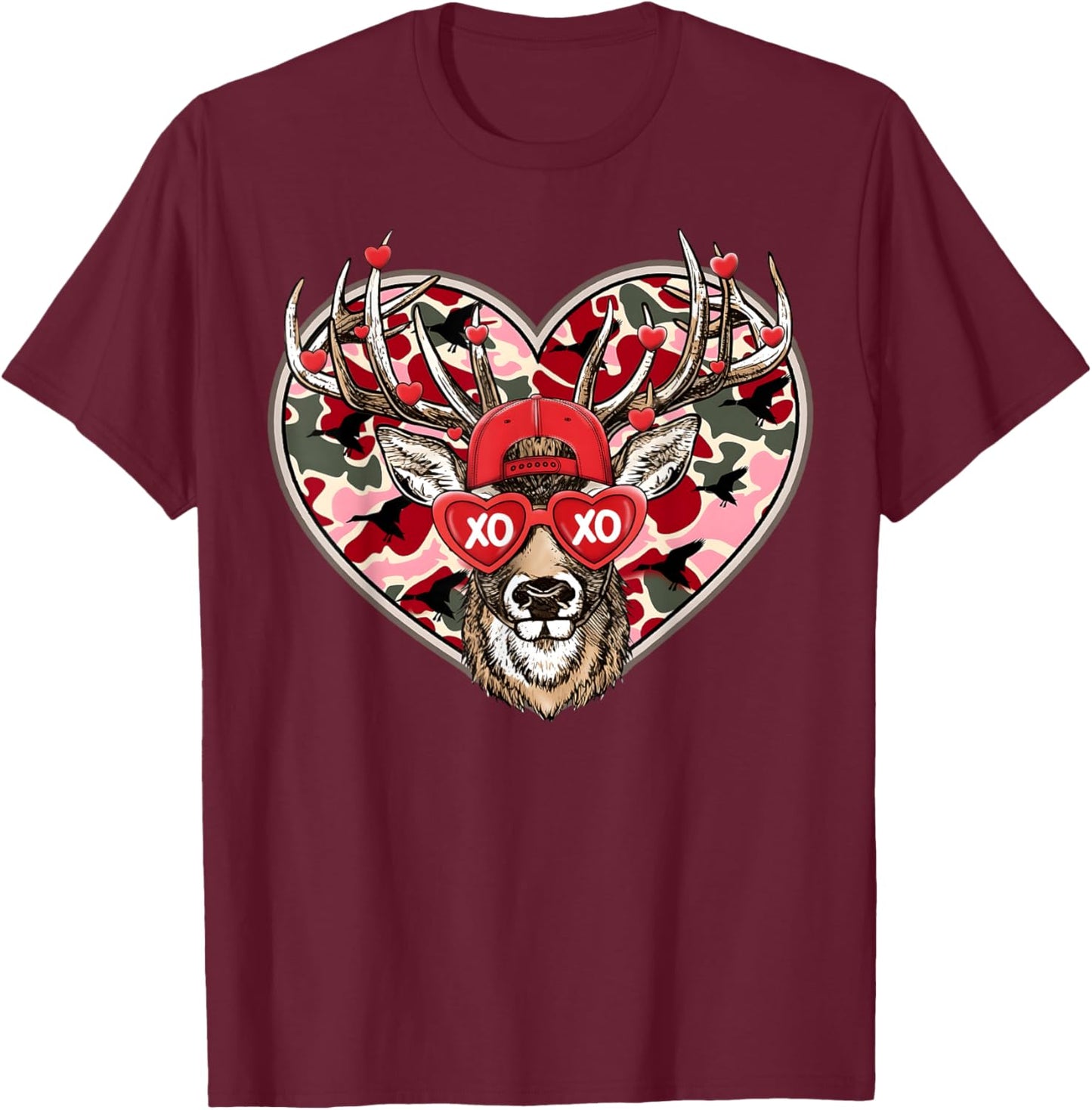 Valentine XOXO Funny Deer Hunting Buck Men Women Kid T-Shirt - T-Shirt | Maroon