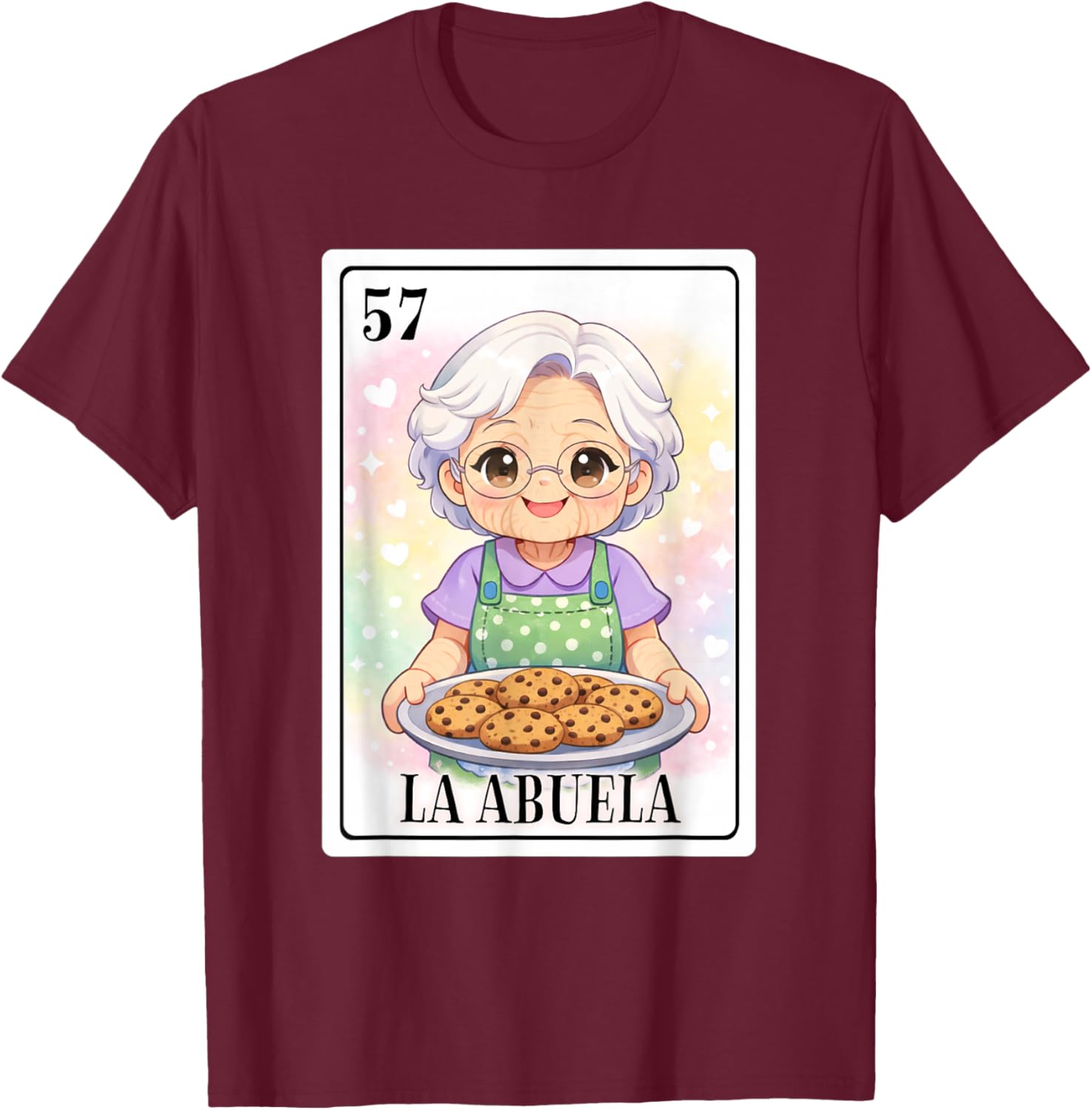 Spanish Grandma La Abuela Chicana Chibi Mexican Bingo Card T-Shirt - T-Shirt | Maroon