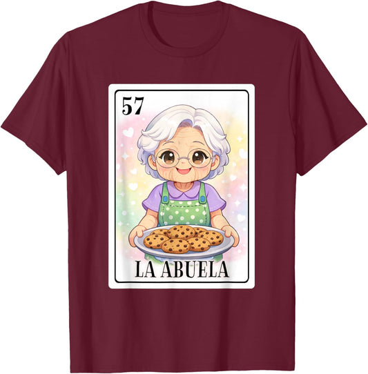 Spanish Grandma La Abuela Chicana Chibi Mexican Bingo Card T-Shirt - T-Shirt | Maroon