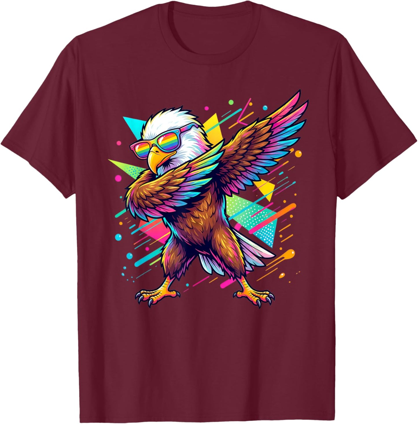 Dabbing Bald Eagle Kids Boys Colorful Eagle Bird Lovers T-Shirt - T-Shirt | Maroon