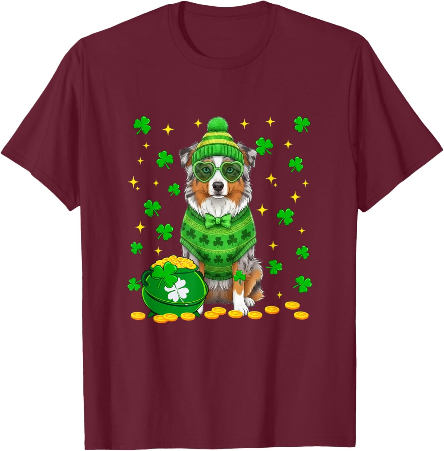 Aussie Sunglasses Shamrocks St. Patrick's Day Owner Kids T-Shirt - T-Shirt | Maroon