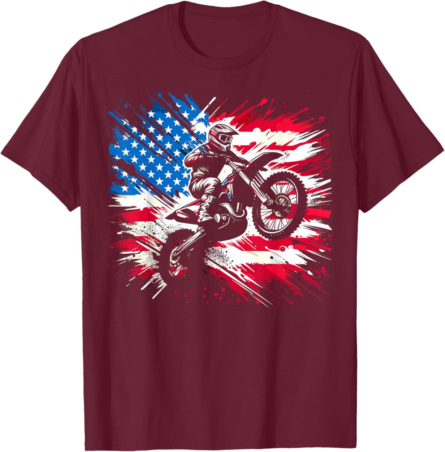Dirtbike Motocross USA Flag T-Shirt - T-Shirt | Maroon
