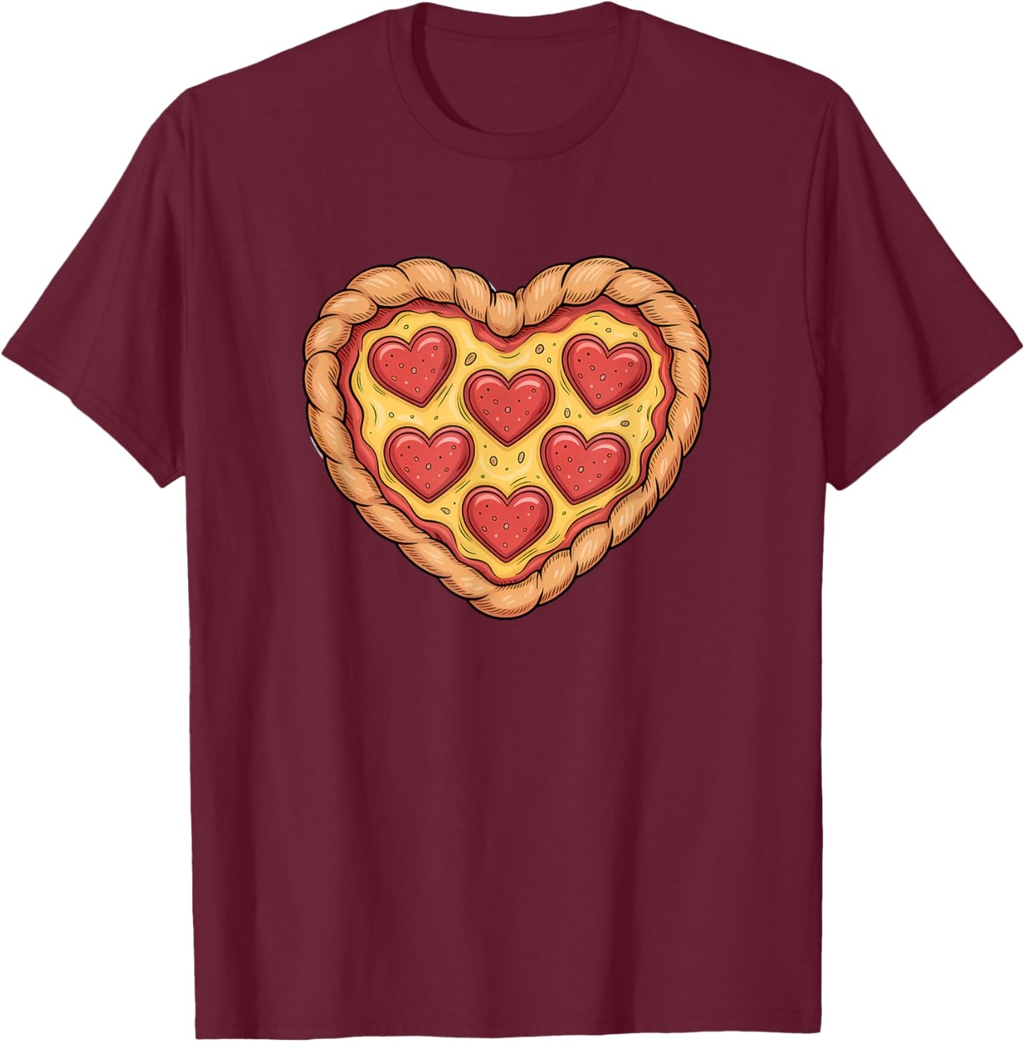 Pizza Day Love Heart Food Lover T-Shirt - T-Shirt | Maroon