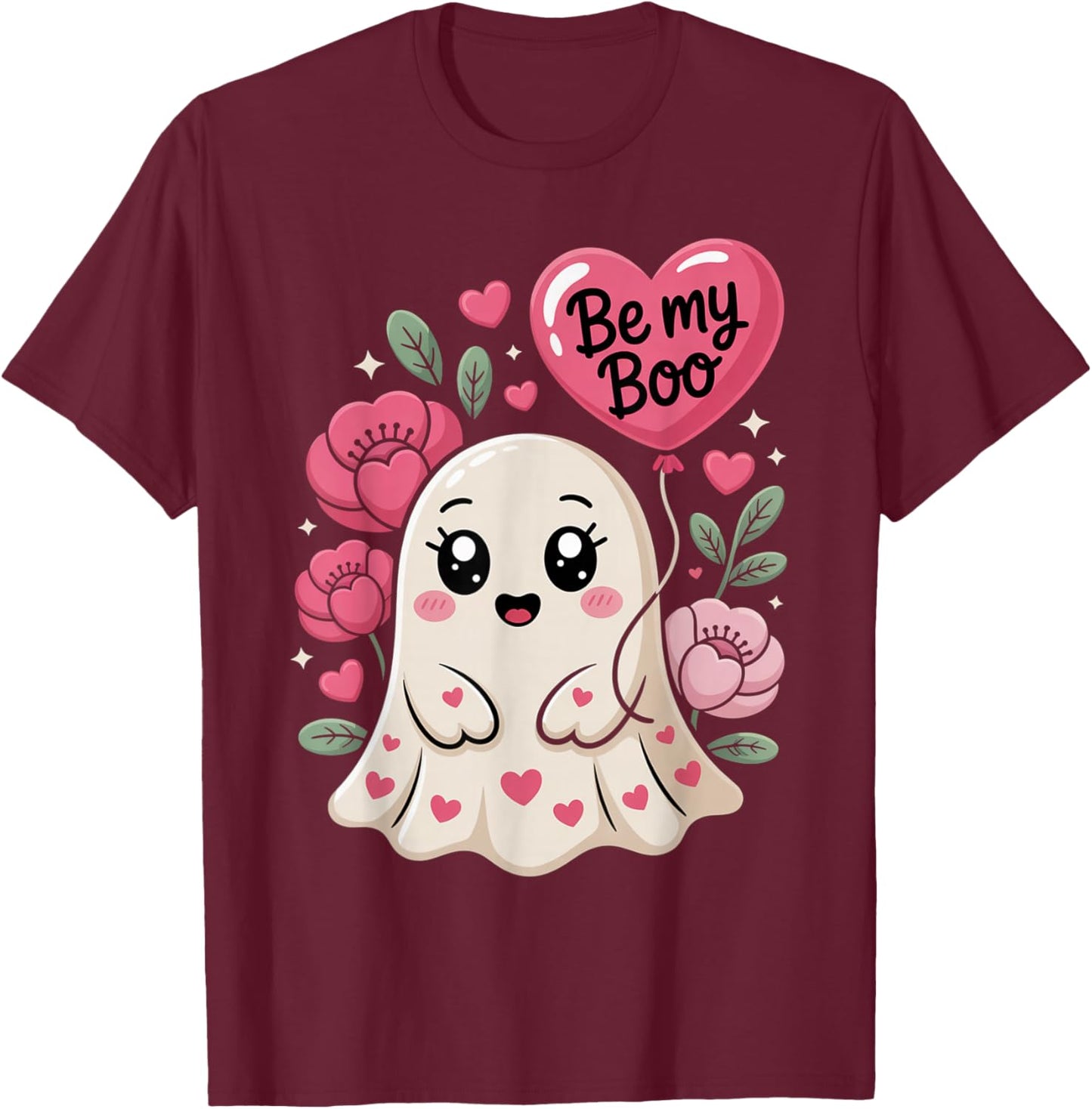 Be My Boo Cute Ghost Valentine´s Day Love T-Shirt - T-Shirt | Maroon