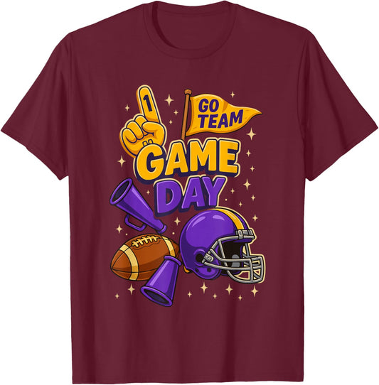 Purple and Gold Game Day Outfits, Football Mom Coquette Bow T-Shirt - T-Shirt | Maroon