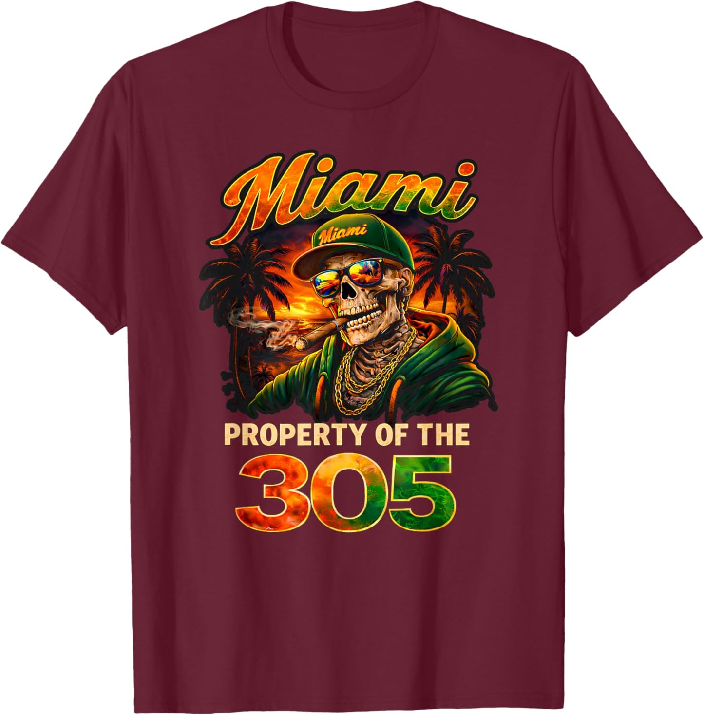 Miami Property 305 Streetwear Skeleton Urban Streetwear T-Shirt - T-Shirt | Maroon