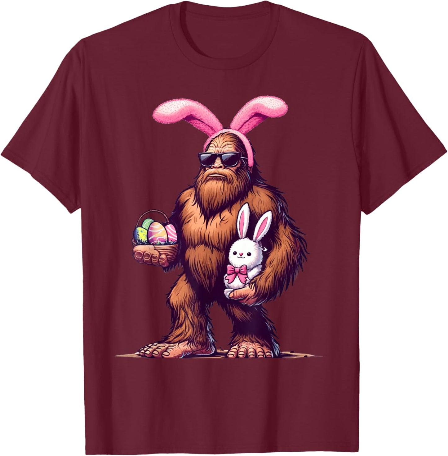 Bigfoot Bunny Easter Day Sasquatch Boys Men Funny Costume T-Shirt - T-Shirt | Maroon