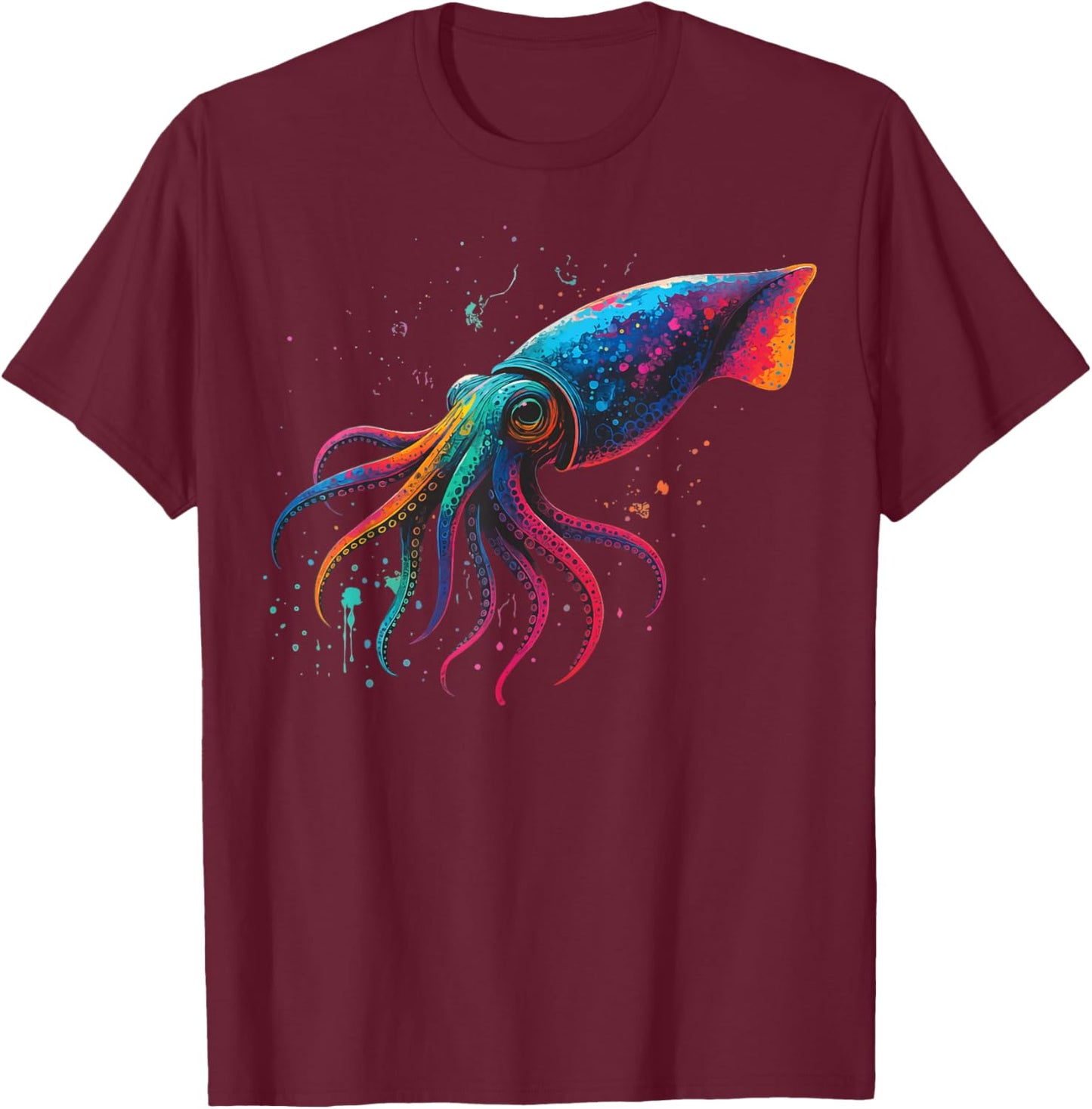 Squid Colorful Ocean T-Shirt - T-Shirt | Maroon
