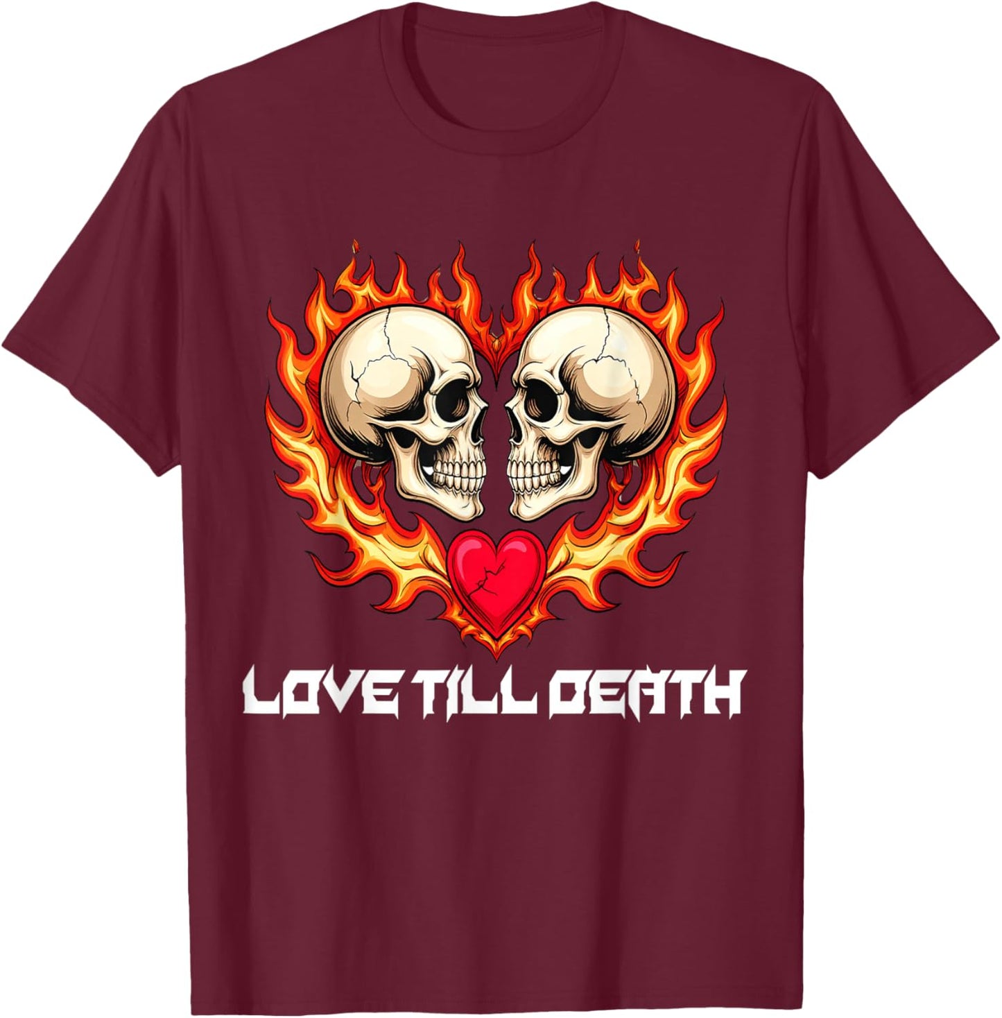Valentins-Geschenk für sie ihn Love Till Death Skull Biker T-Shirt - T-Shirt | Maroon