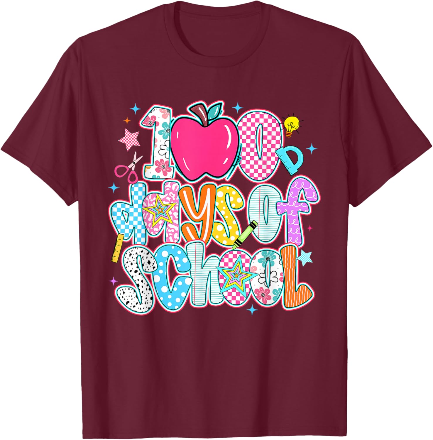 Preppy 100 Days of School Girl Cute 100th Day of School Kids T-Shirt - T-Shirt | Maroon