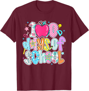 Preppy 100 Days of School Girl Cute 100th Day of School Kids T-Shirt - T-Shirt | Maroon
