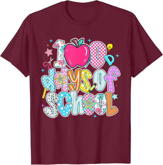 Preppy 100 Days of School Girl Cute 100th Day of School Kids T-Shirt - T-Shirt | Maroon