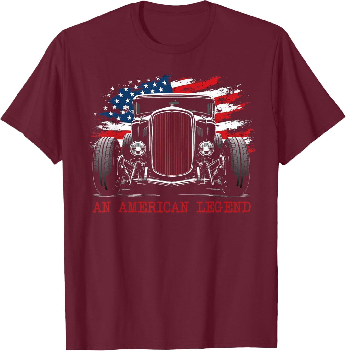 an American Legend Deuce Coupe 1932 Classic Hot Rod Grill T-Shirt - T-Shirt | Maroon