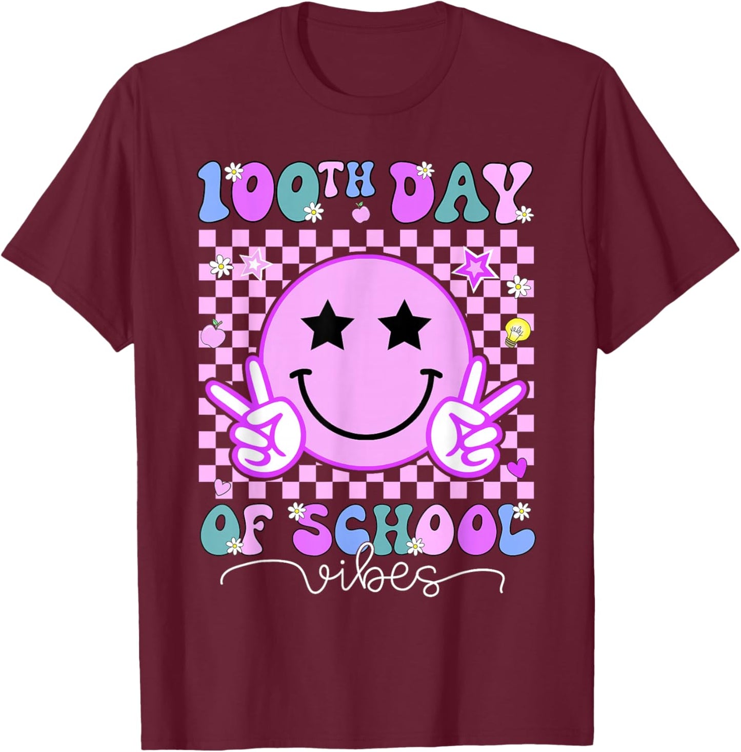 Funny 100 Days Shirt 100th Day of School Vibes Kid Boys Girl T-Shirt - T-Shirt | Maroon