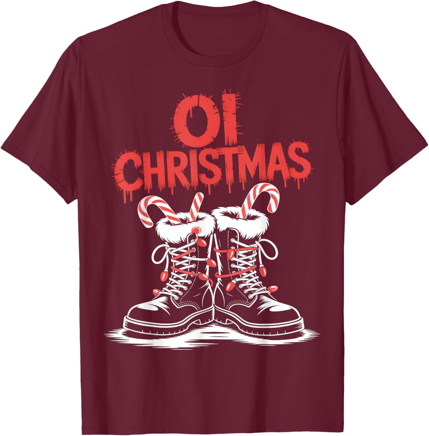 Oi Christmas Punk Boots Holiday T-Shirt - T-Shirt | Maroon