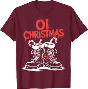 Oi Christmas Punk Boots Holiday T-Shirt - T-Shirt | Maroon