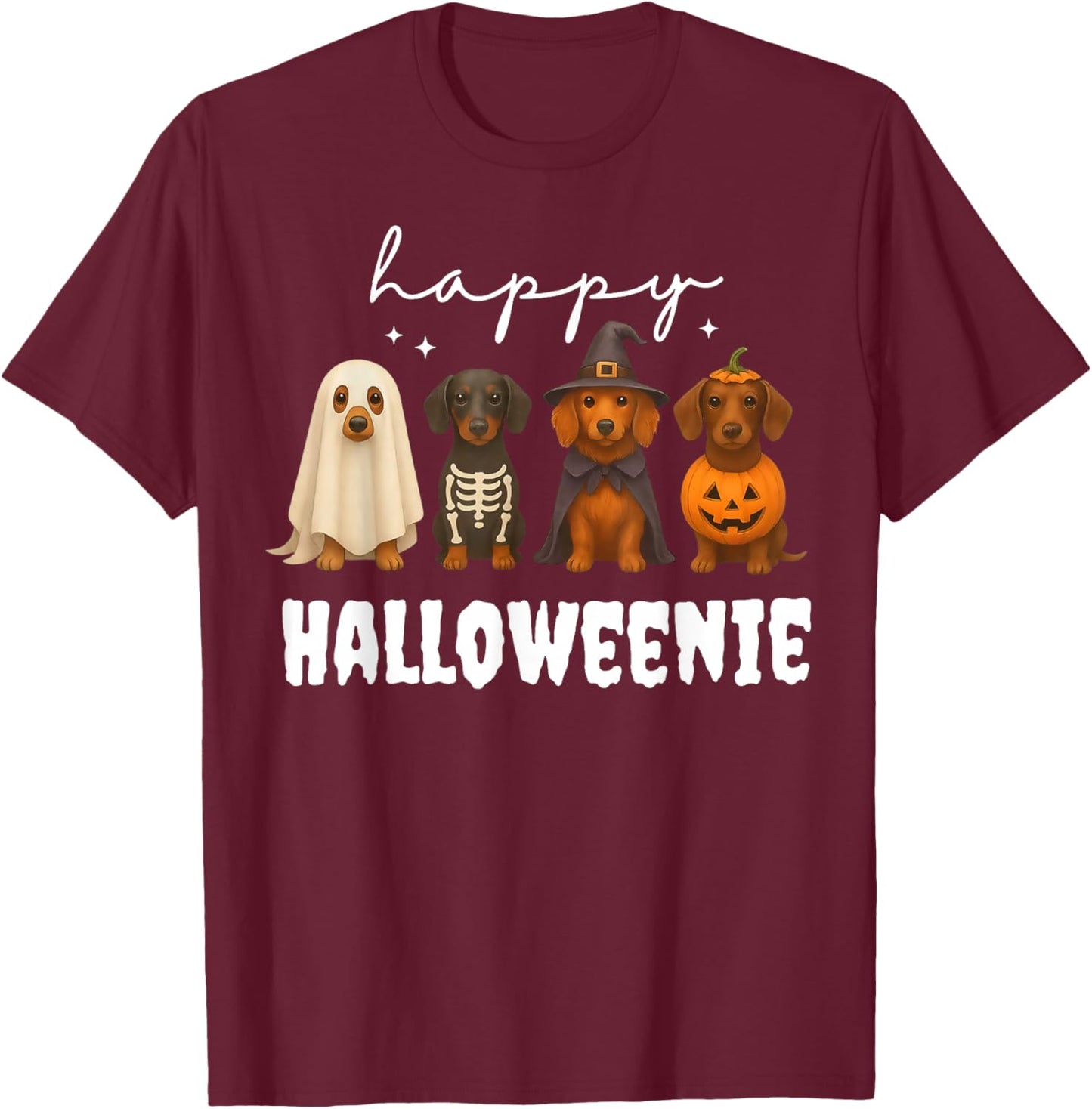 Happy Halloweenie Funny Dachshund Dog Doxie Mom Costume T-Shirt - T-Shirt | Maroon