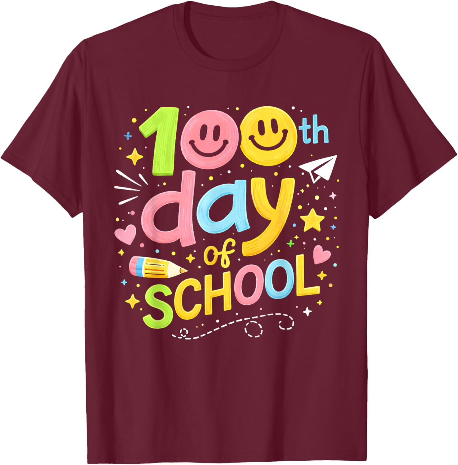 100th Day of School Teacher Girls Kids 100 Days of School T-Shirt - T-Shirt | Maroon