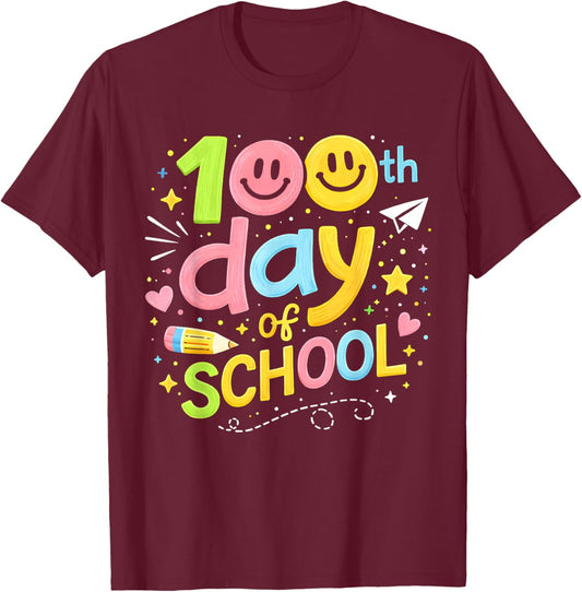 100th Day of School Teacher Girls Kids 100 Days of School T-Shirt - T-Shirt | Maroon