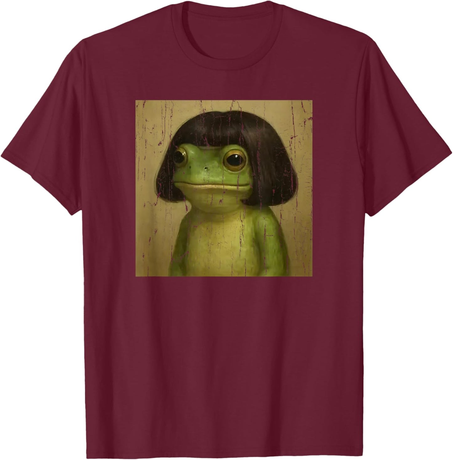 Frog Face with Bob Haircut Meme T-Shirt - T-Shirt | Maroon