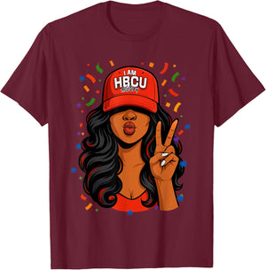 I Am HBCU Black History Month Black Woman Red Hat T-Shirt - T-Shirt | Maroon