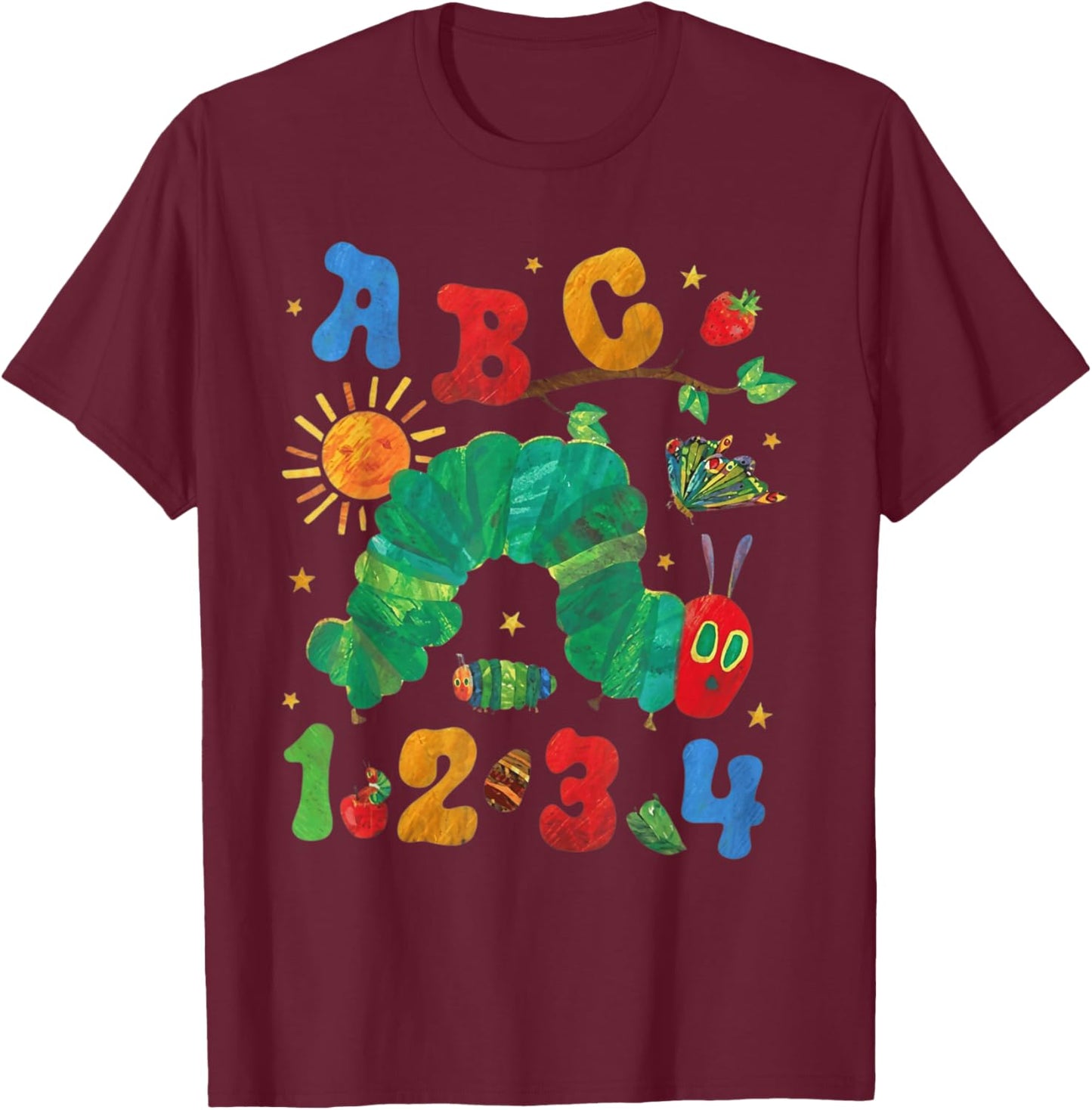 ABC Numbers Kids Cute Caterpillar Learning Alphabet T-Shirt - T-Shirt | Maroon