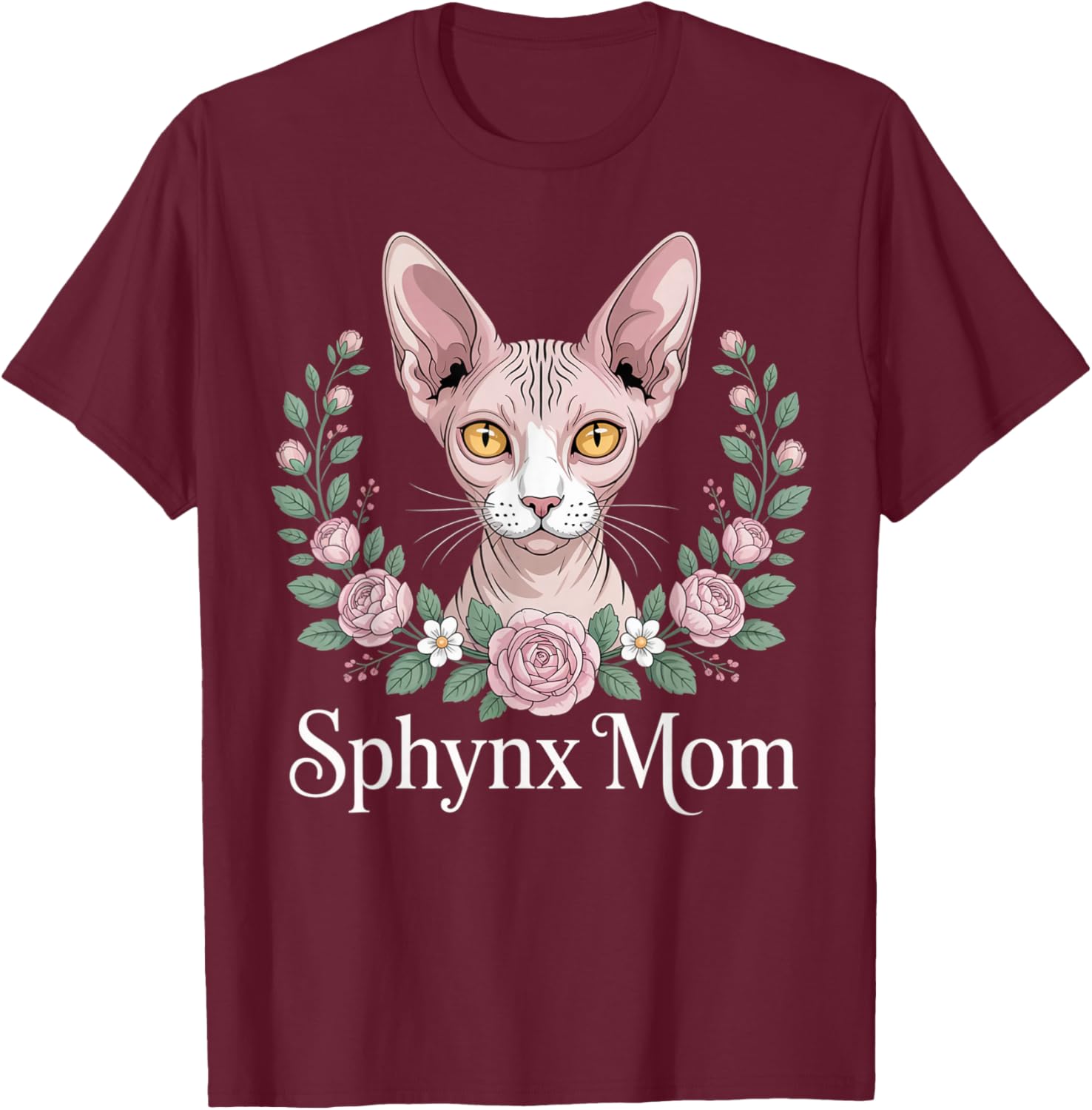 Sphynx Mom Floral Flower Hairless Cat Pet Sphynx Cat T-Shirt - T-Shirt | Maroon
