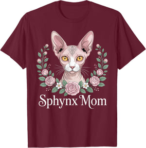Sphynx Mom Floral Flower Hairless Cat Pet Sphynx Cat T-Shirt - T-Shirt | Maroon