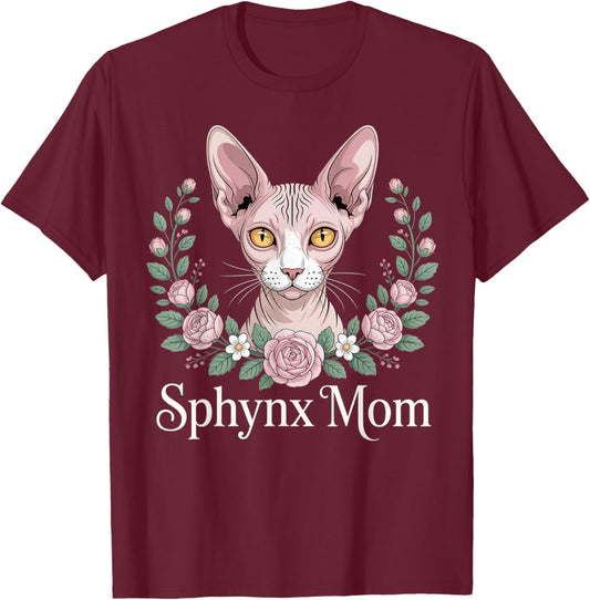 Sphynx Mom Floral Flower Hairless Cat Pet Sphynx Cat T-Shirt - T-Shirt | Maroon