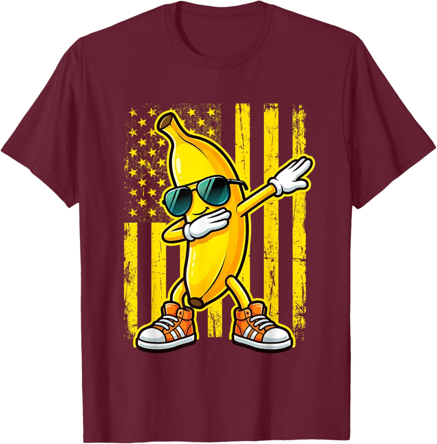 Dabbing Banana USA American Flag Patriotic Banana Lover Kids T-Shirt - T-Shirt | Maroon