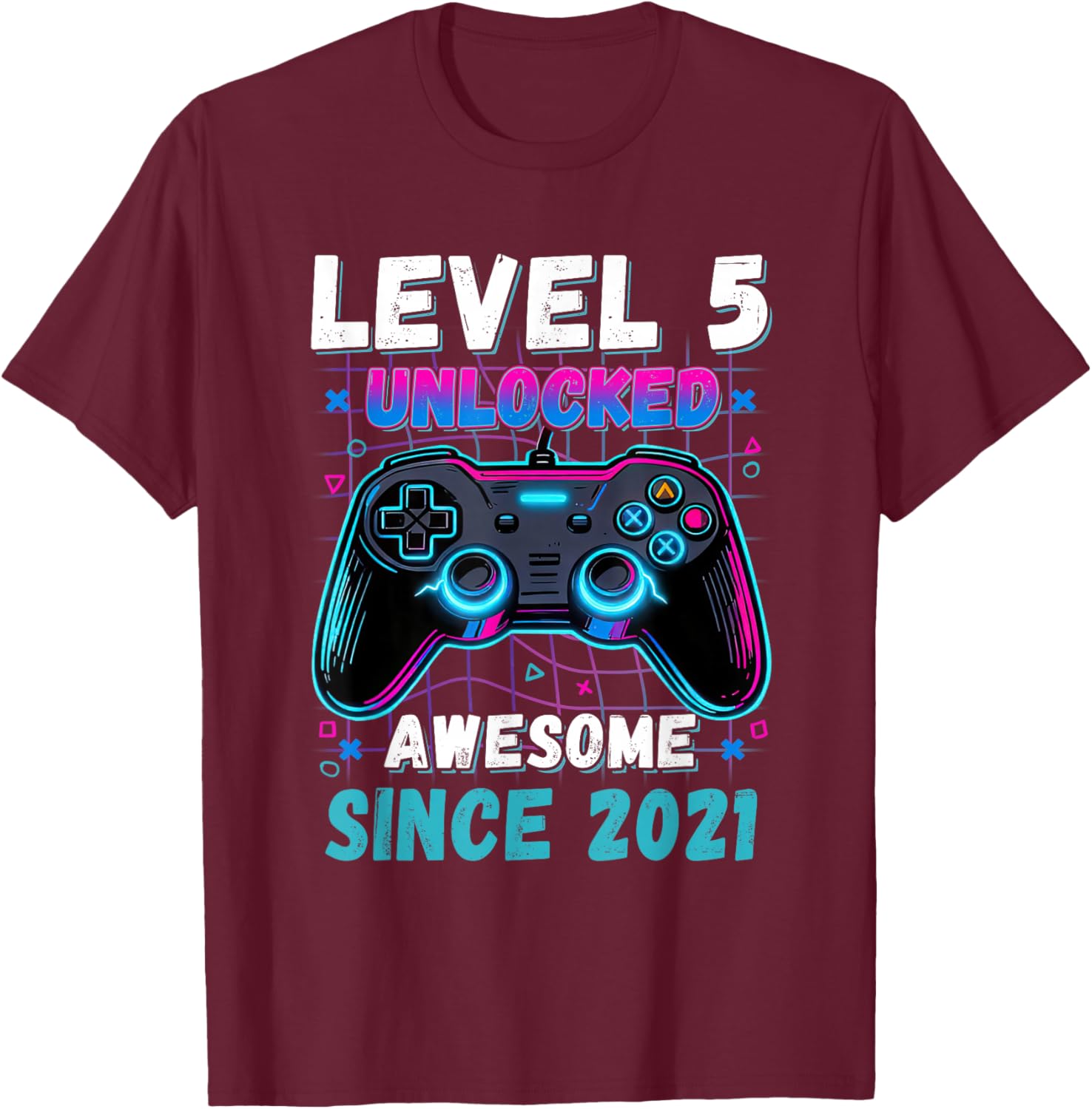 Level 5 Unlocked Awesome Since 2021 Fifth 5th Birthday Boys T-Shirt - T-Shirt | Maroon