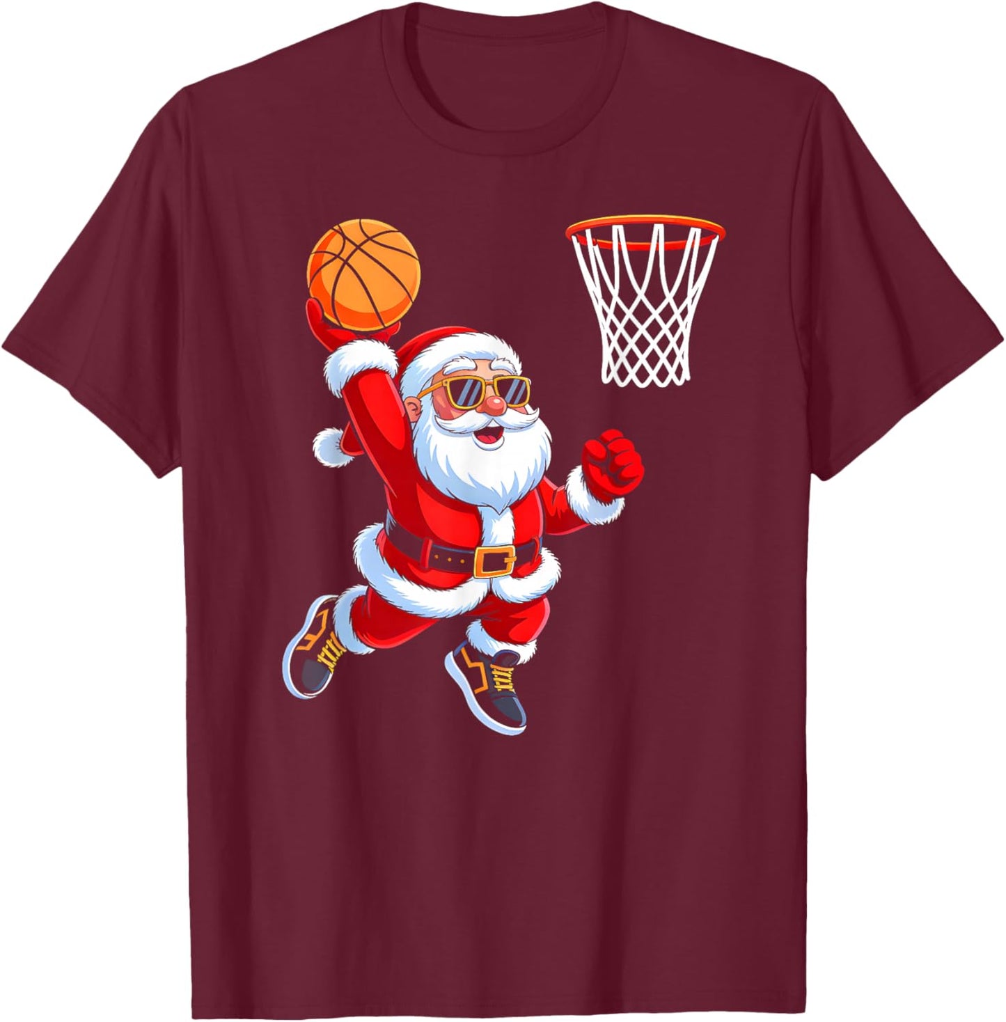 Christmas Santa Playing Basketball Boys Men Xmas Pajamas T-Shirt - T-Shirt | Maroon
