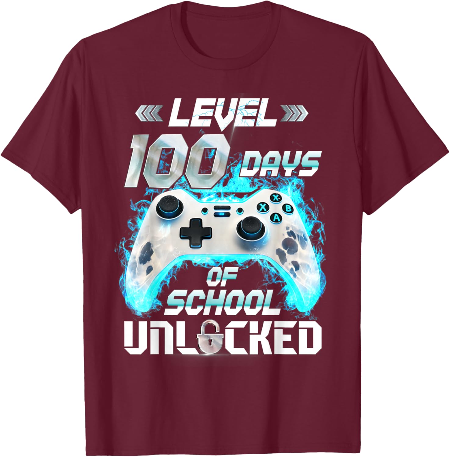 Level 100 Days of School Unlocked Video Gamer T-Shirt - T-Shirt | Maroon