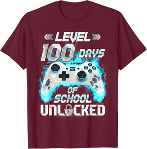 Level 100 Days of School Unlocked Video Gamer T-Shirt - T-Shirt | Maroon