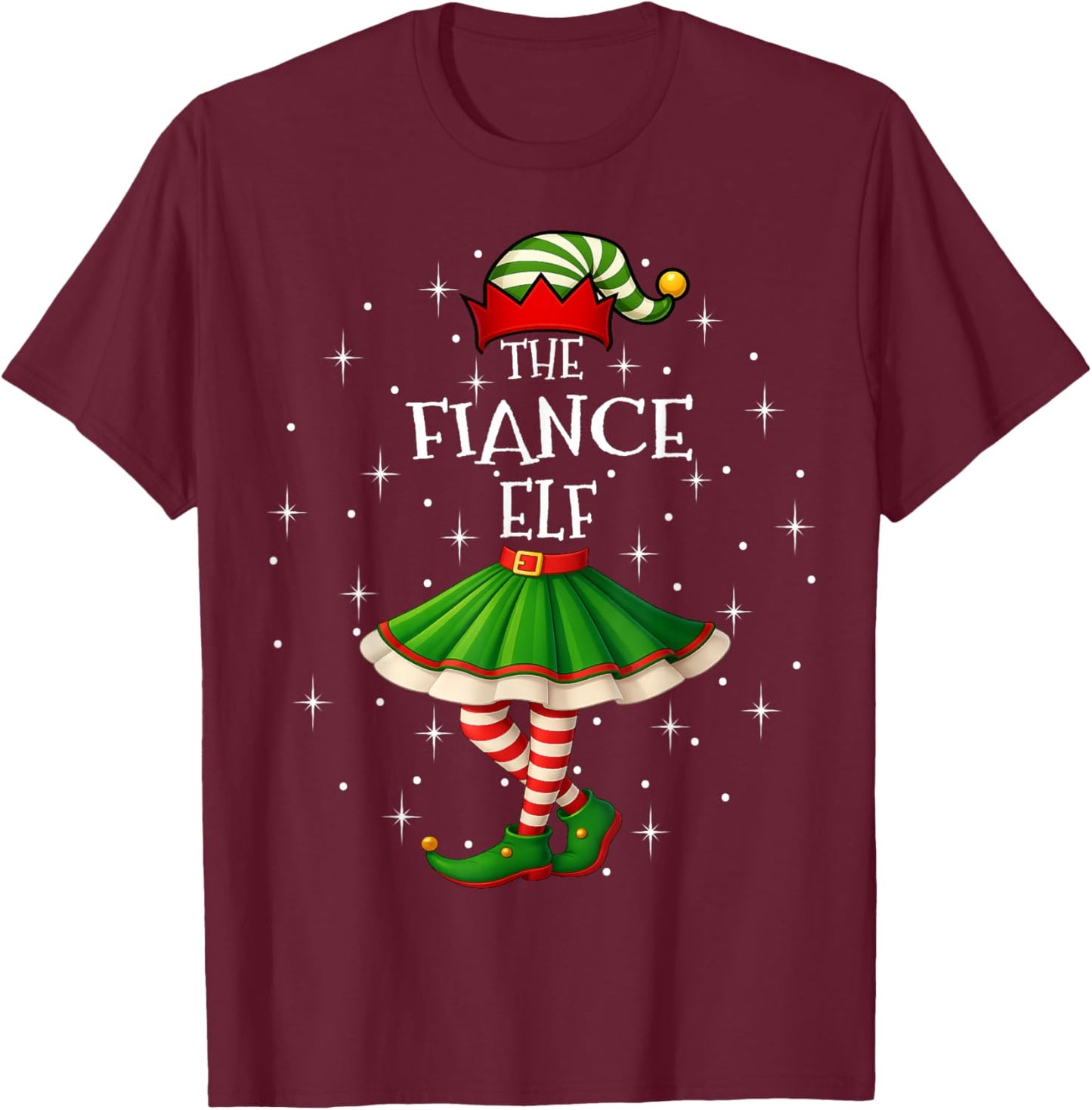 Fiance Elf Christmas Family Matching Women Girls Xmas Party T-Shirt - T-Shirt | Maroon