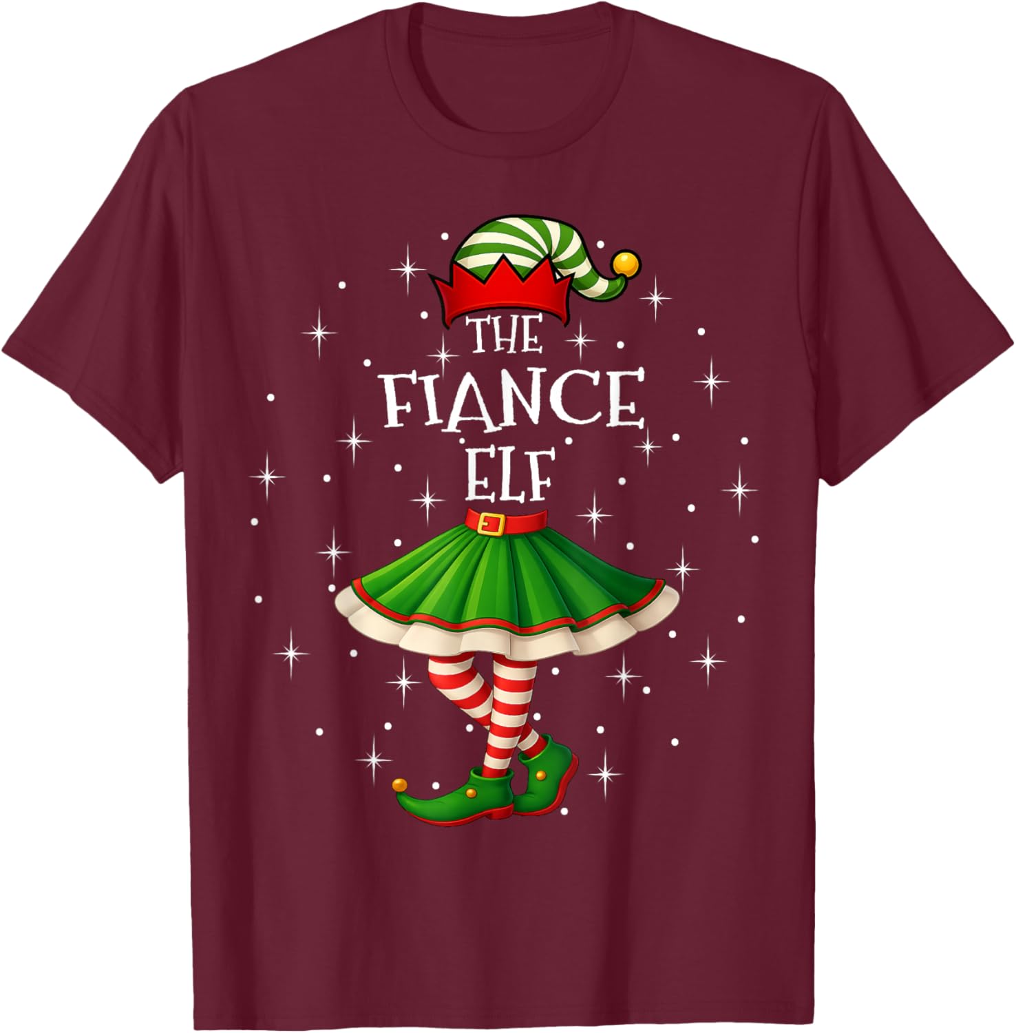 Fiance Elf Christmas Family Matching Women Girls Xmas Party T-Shirt - T-Shirt | Maroon