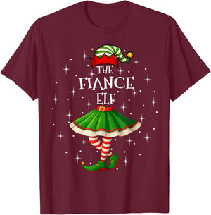 Fiance Elf Christmas Family Matching Women Girls Xmas Party T-Shirt - T-Shirt | Maroon