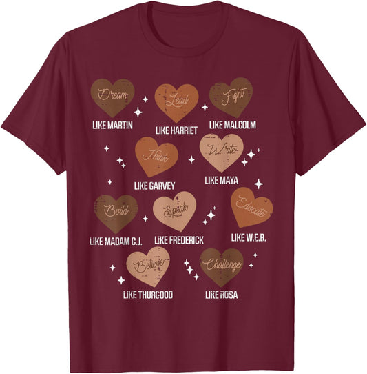 Black History Hearts Dream Like Martin Girls Kids Women T-Shirt - T-Shirt | Maroon