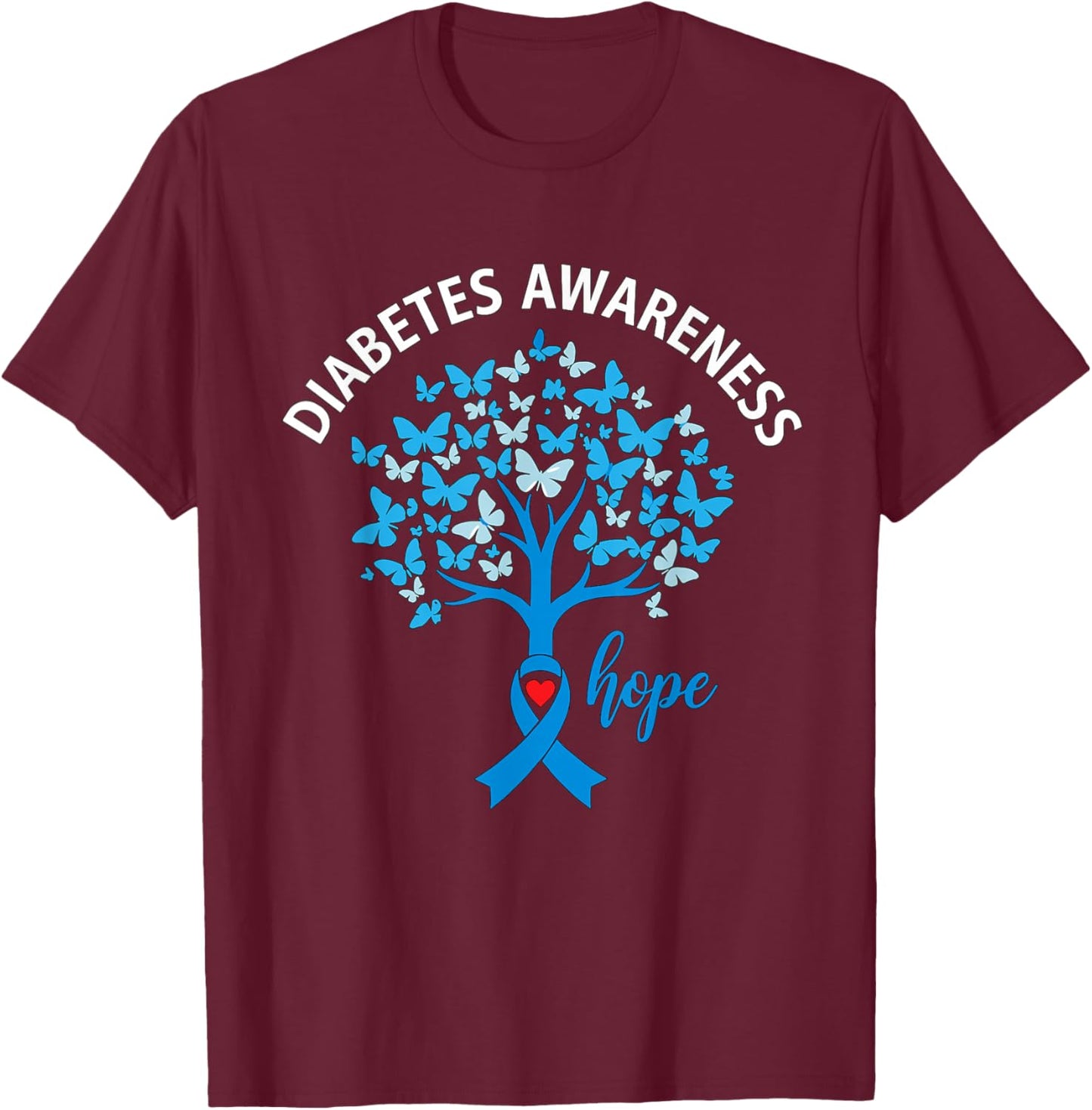 Diabetes Awareness Month Hope Ribbon for Type 1 Type 2 T-Shirt - T-Shirt | Maroon