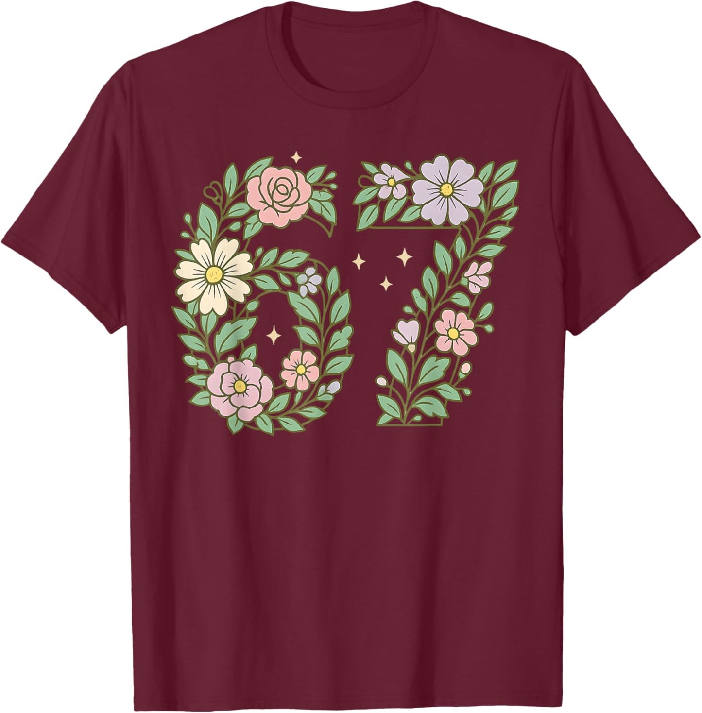 67 for Girls Floral Six Seven Flowers 6 7 Brainrot Meme Kids T-Shirt - T-Shirt | Maroon