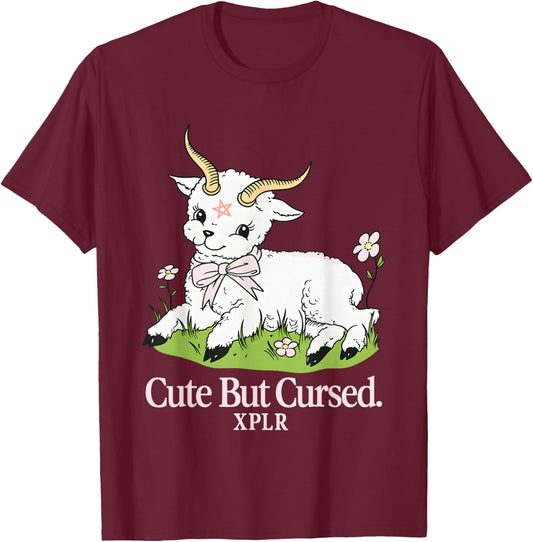 Cute But Cursed Puffer Sheep Halloween T-Shirt - T-Shirt | Maroon