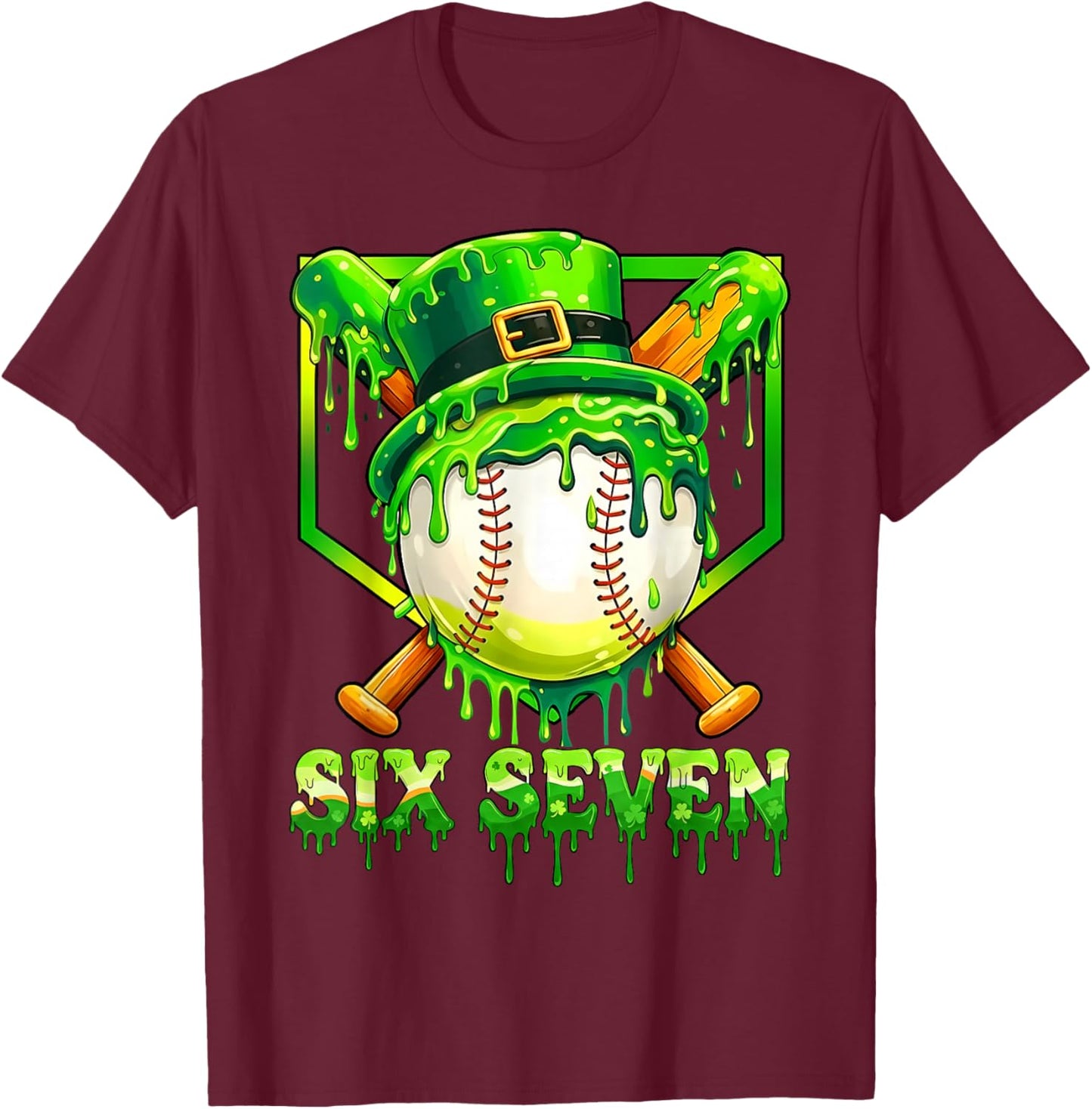 67 St Patricks Day Six Seven Meme 6-7 Baseball Men Boys Kids T-Shirt - T-Shirt | Maroon