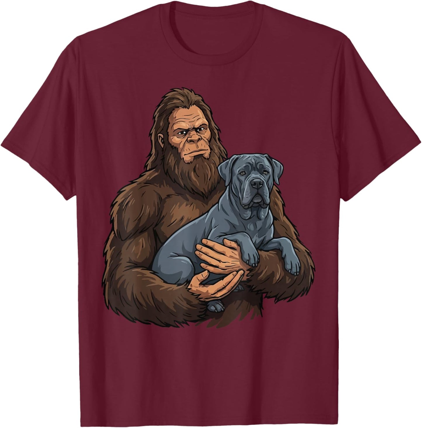 Bigfoot Holding Cane Corso T-Shirt - T-Shirt | Maroon