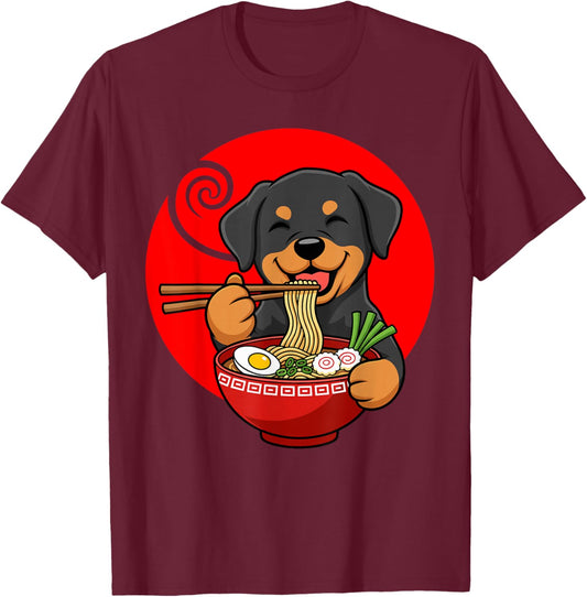 Ramen Rottweiler Dog Kawaii Japanese Ramen T-Shirt - T-Shirt | Maroon