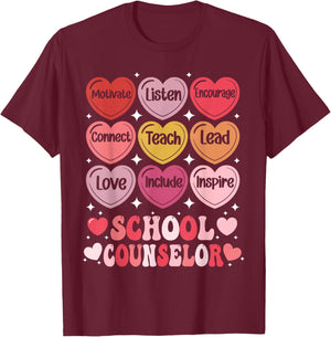 School Counselor Valentine's Day Counseling Positive Hearts T-Shirt - T-Shirt | Maroon